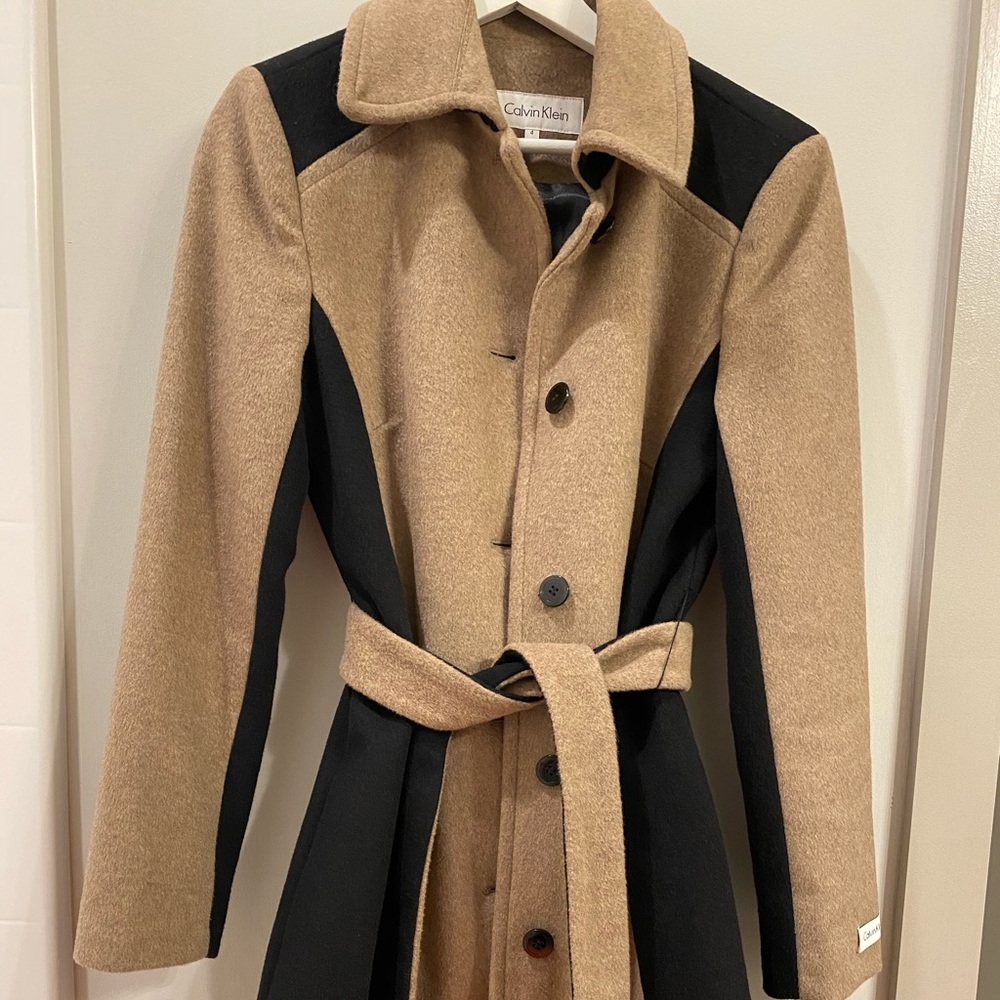 Beige and black woolen coat Calvin Klein